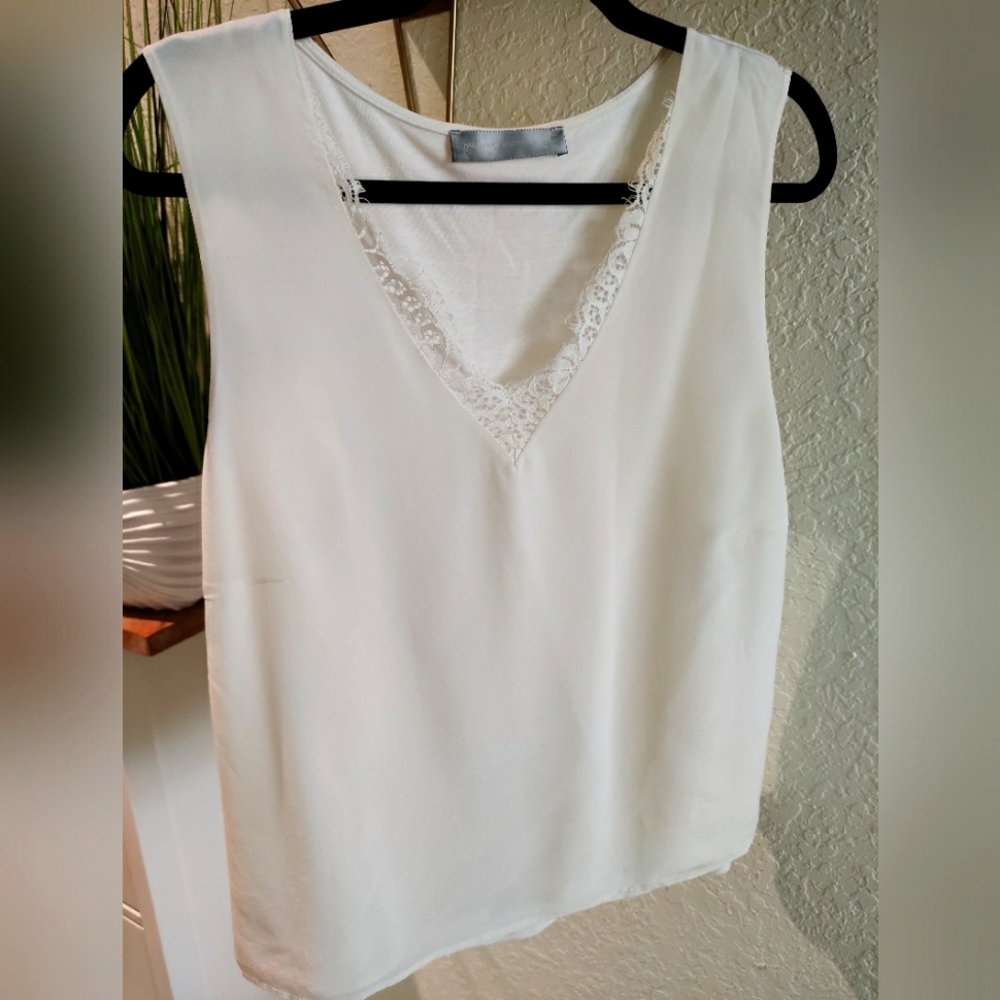 Hallhuber Blouse Top Silk Lace Cream